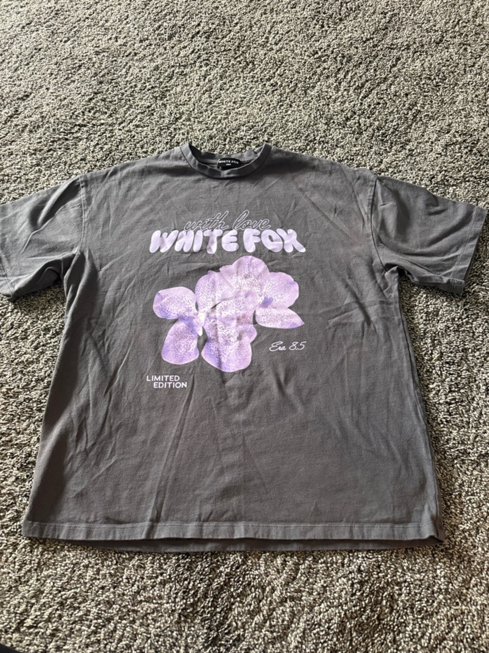 White Fox Boutique Gray Tee with Lilac Graphic